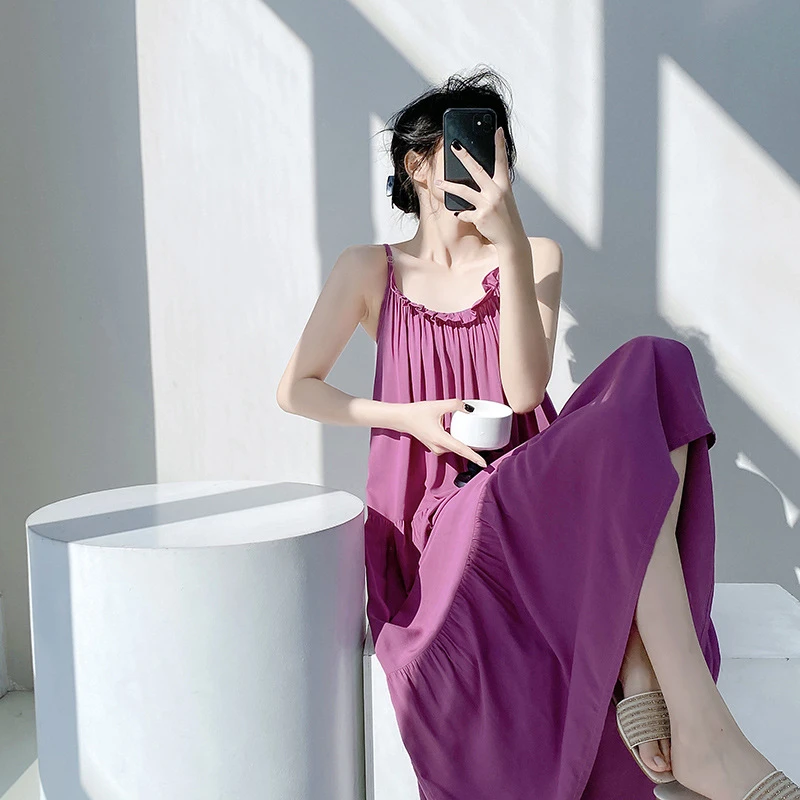 2025春季新款睡裙女士性感吊带裙高级感印花宽松薄款可外穿家居服