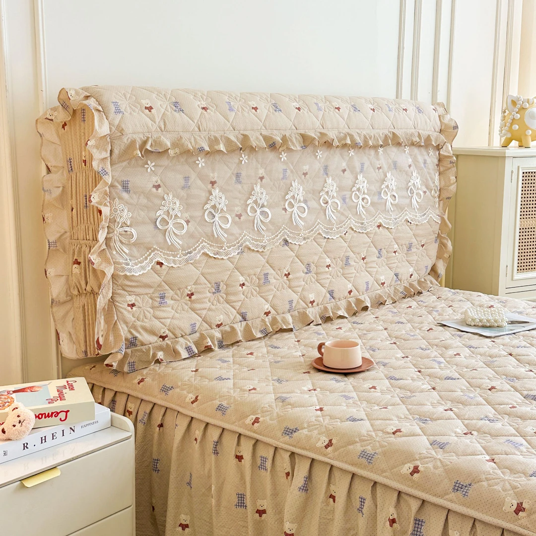 2025秋冬加厚磨毛绗缝蕾丝全包床头罩木板布艺软包床靠背套防尘