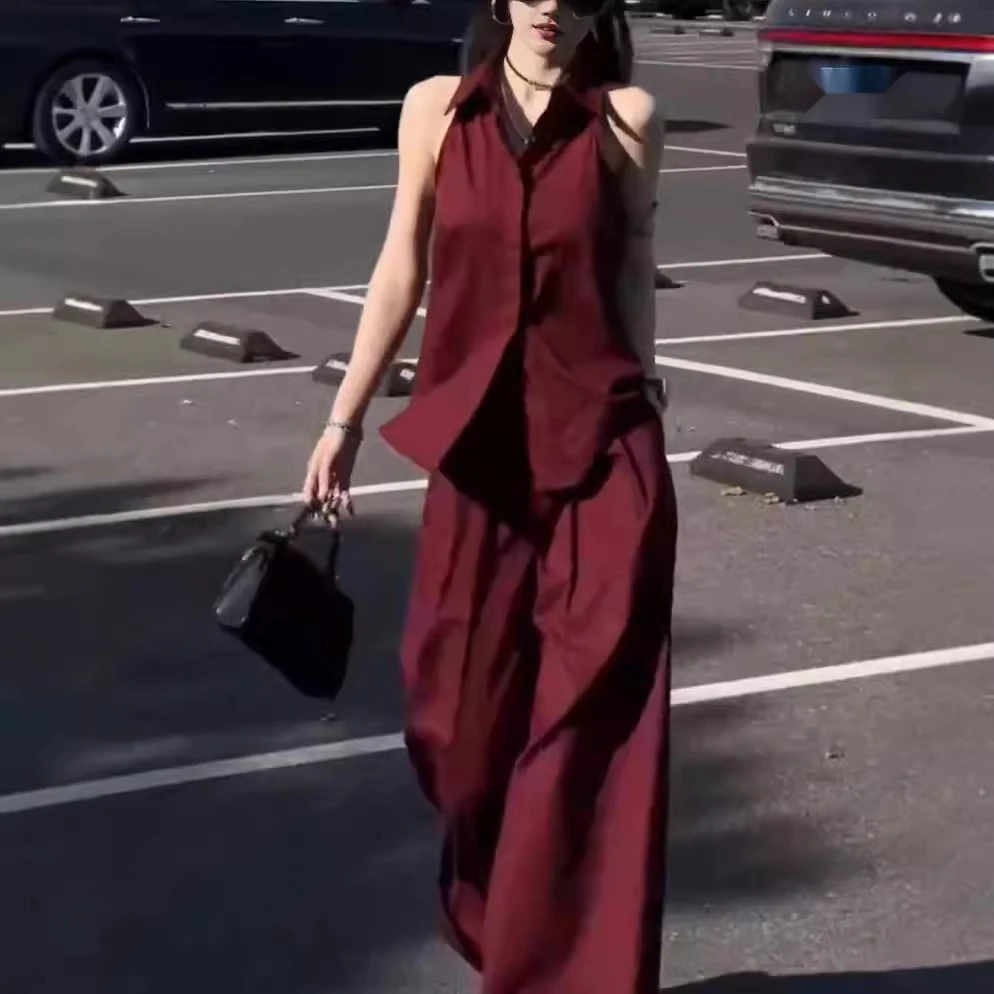 夏装搭配一整套无袖衬衫高腰阔腿裤两件套女高级感时尚气质套装潮