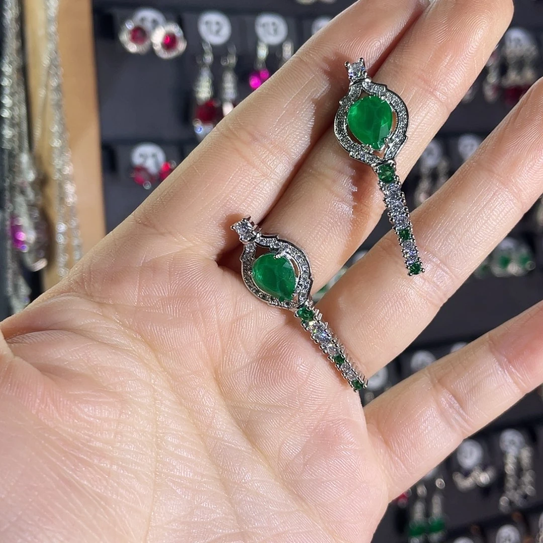 祖母绿银S925镶嵌耳饰