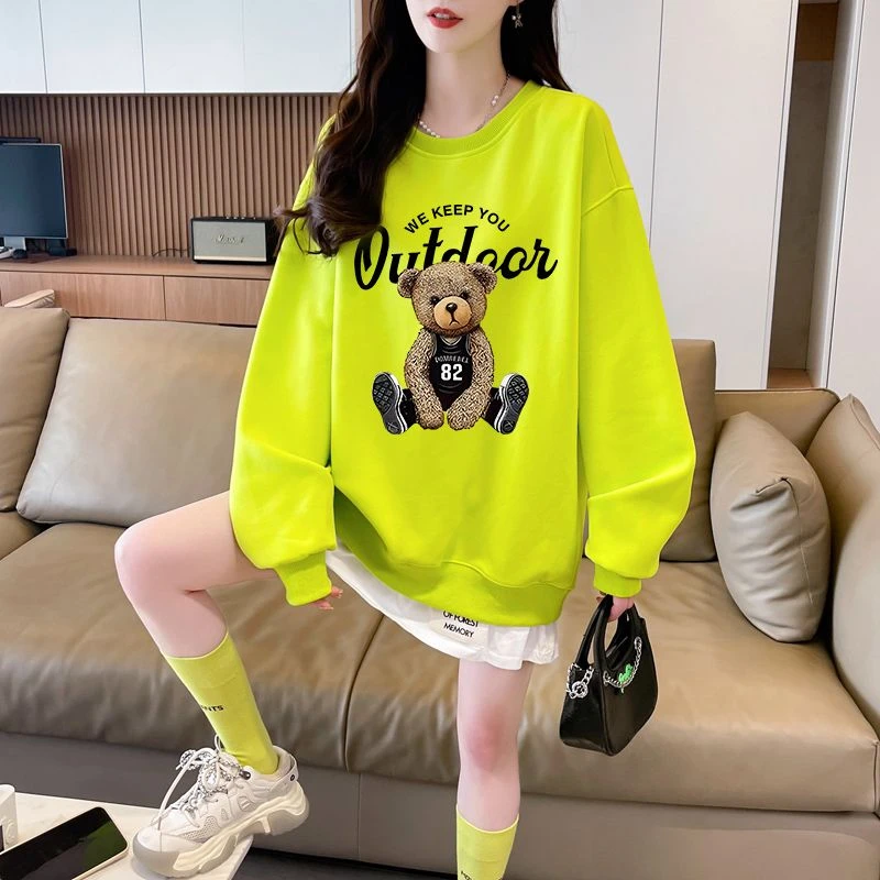 大码假两件设计感圆领卫衣女春秋薄款胖mm遮肉宽松印花上衣ins潮