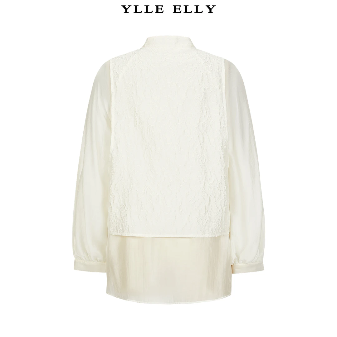 【商场同款】YLLE ELLY新中式衬衫2024夏季新款纯色提花天丝衬衣