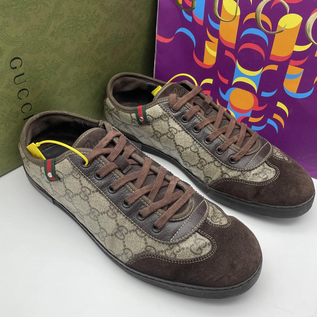 95新 GUCCI/古驰 42.5欧码/二手男士棕色休闲德训老花板鞋