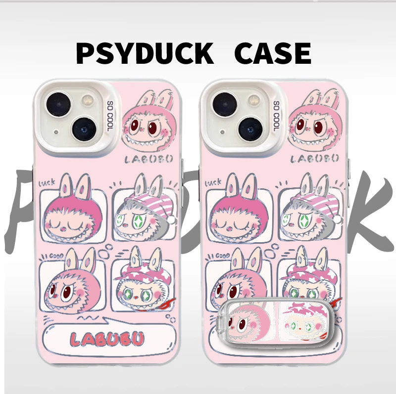 适用苹果华为一加小米粉色四宫格小怪兽彩银卡通动漫防摔手机壳