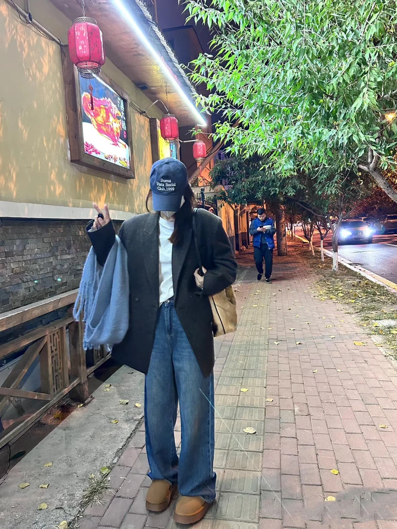 【十米菲#86089百搭蓝】冬季加绒加厚阔腿裤 韩系慵懒无弹