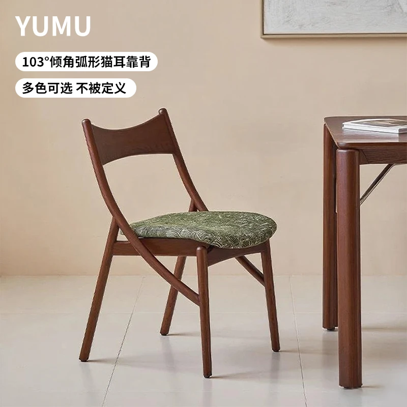 法式猫耳椅复古餐椅中古风椅子家用家用简约餐厅美式轻奢实木椅