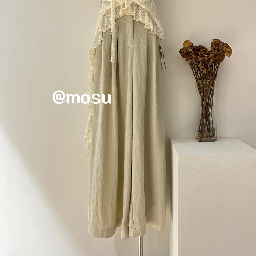 900825（mosu.新款）高腰直筒显瘦捏褶设计感休闲裤