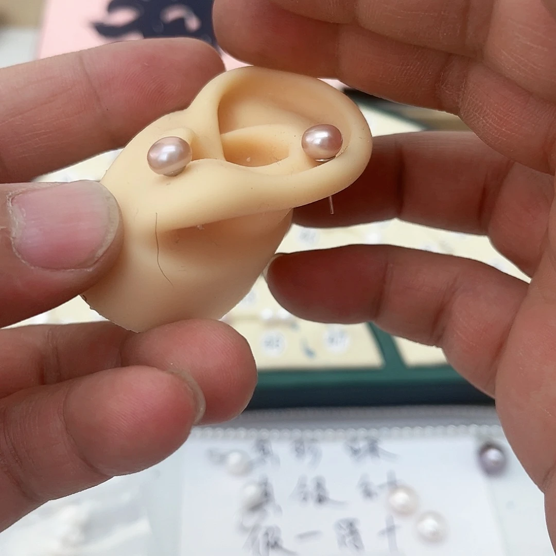 银S925镶嵌淡水珍珠耳饰嘻***嘻