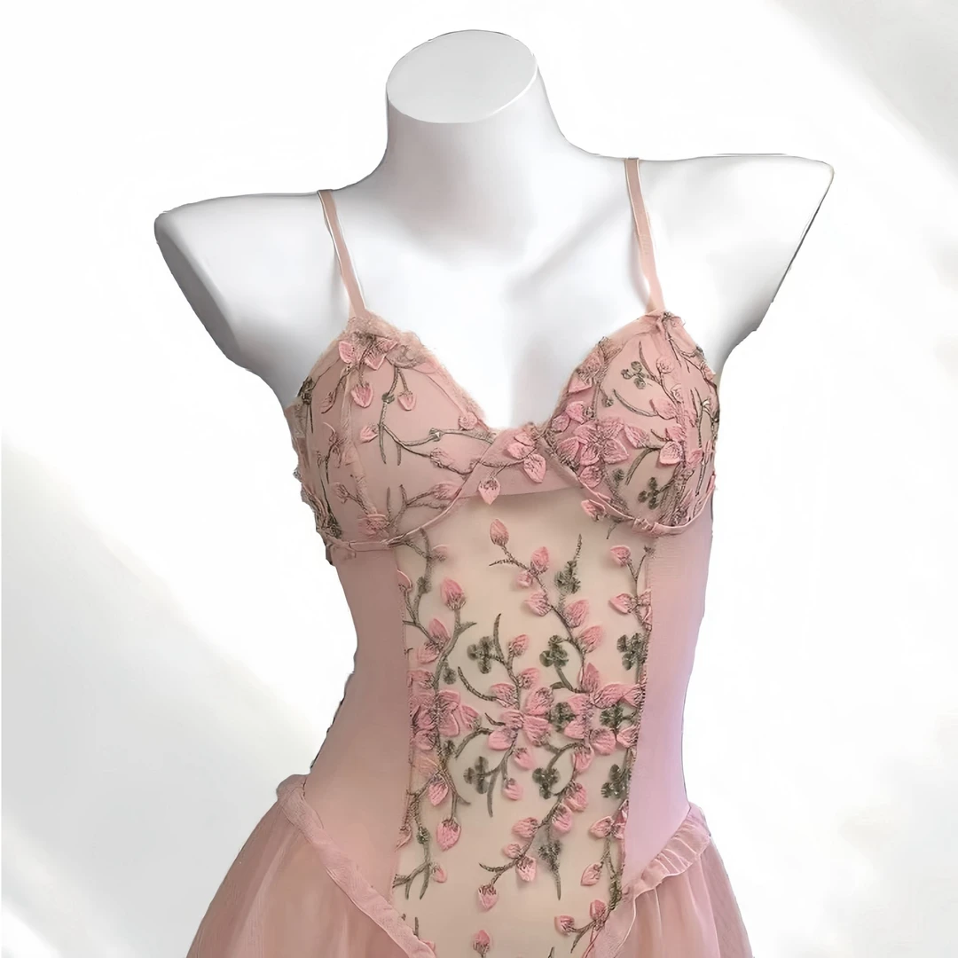 杏蕊【80-120斤】性感纯欲优雅碎花吊带睡裙