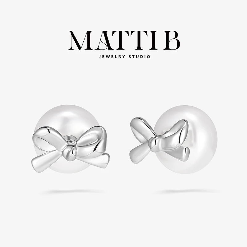 铜合金仿珍珠耳饰 小众设计感前后戴新爆款强光蝴蝶结耳钉女2049