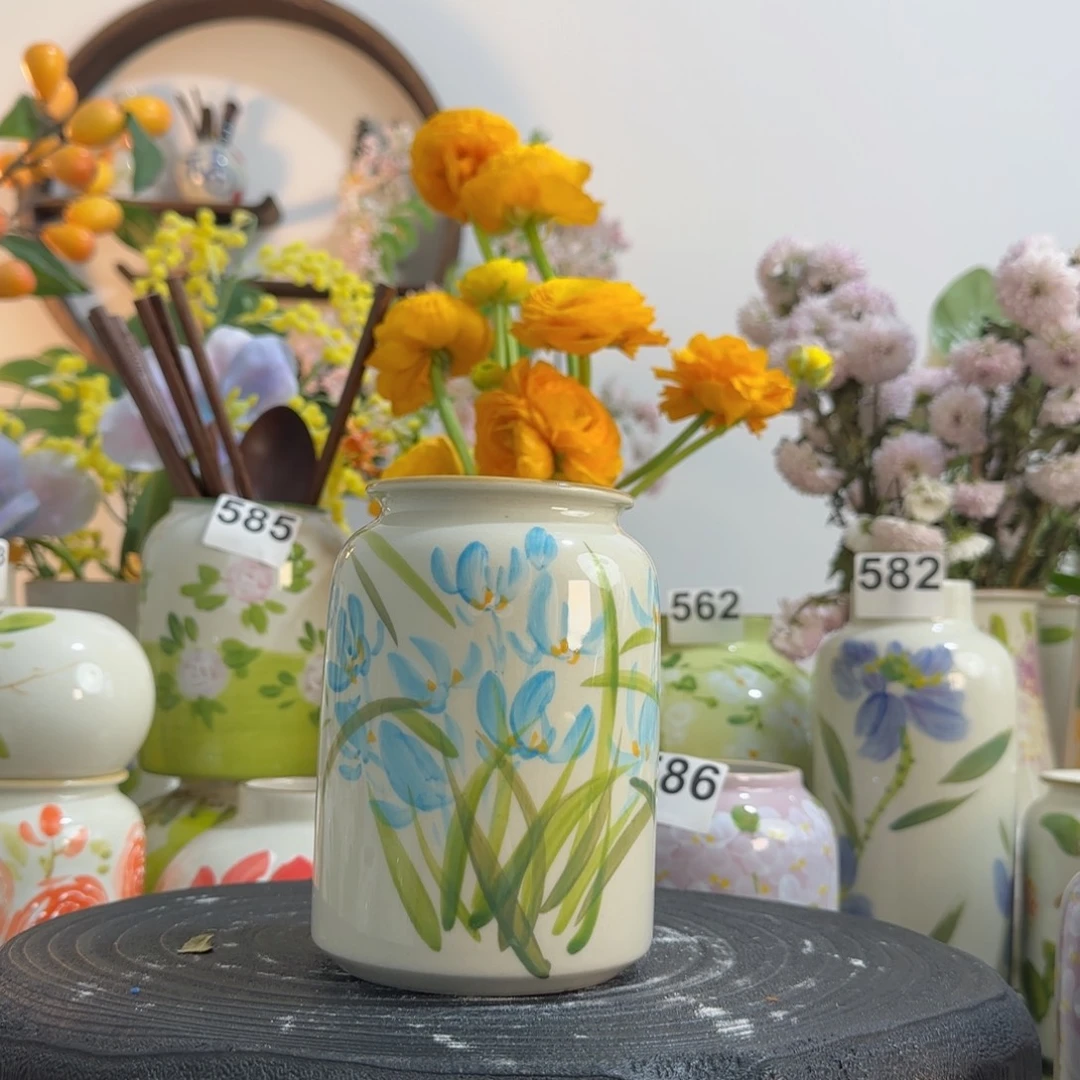 摆件景德镇手作陶瓷花瓶摆件无孔