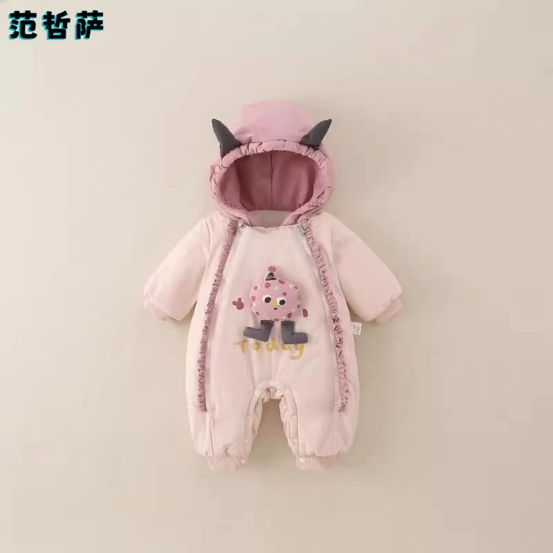 婴儿衣服加厚冲锋衣宝宝保暖外出服外出加绒爬服新生儿连体衣哈衣