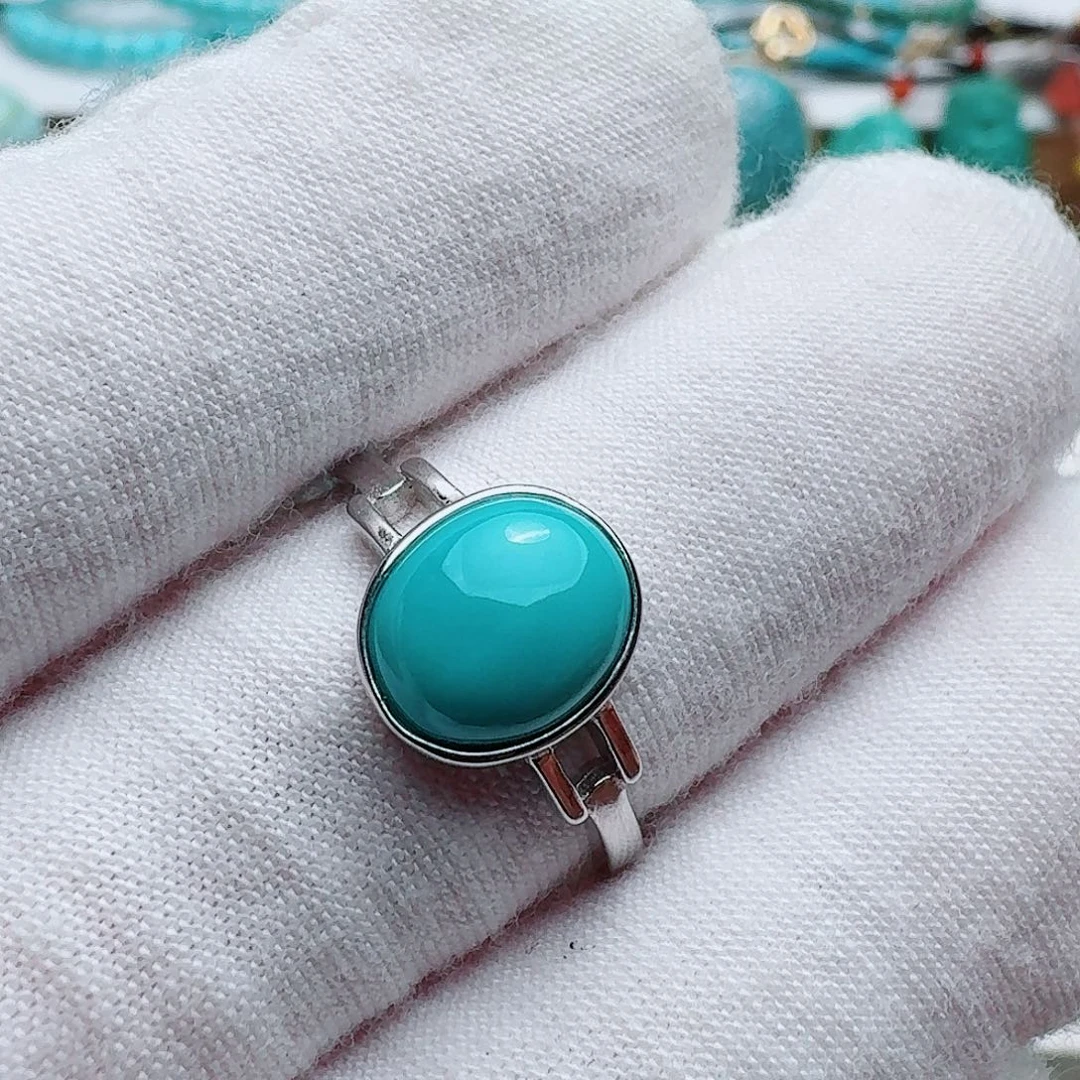 绿松石银S925镶嵌配饰精致简约戒指