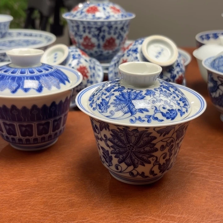 多***米摆件缠枝莲盖碗马蹄景德镇发货
