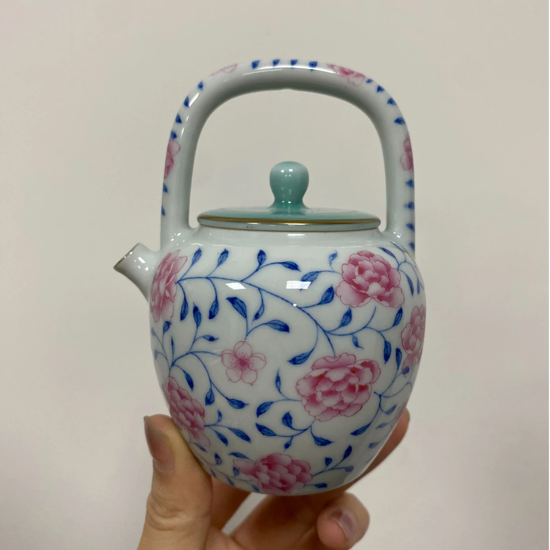 华隐天水碧青花缠枝牡丹提梁壶华隐HY0372