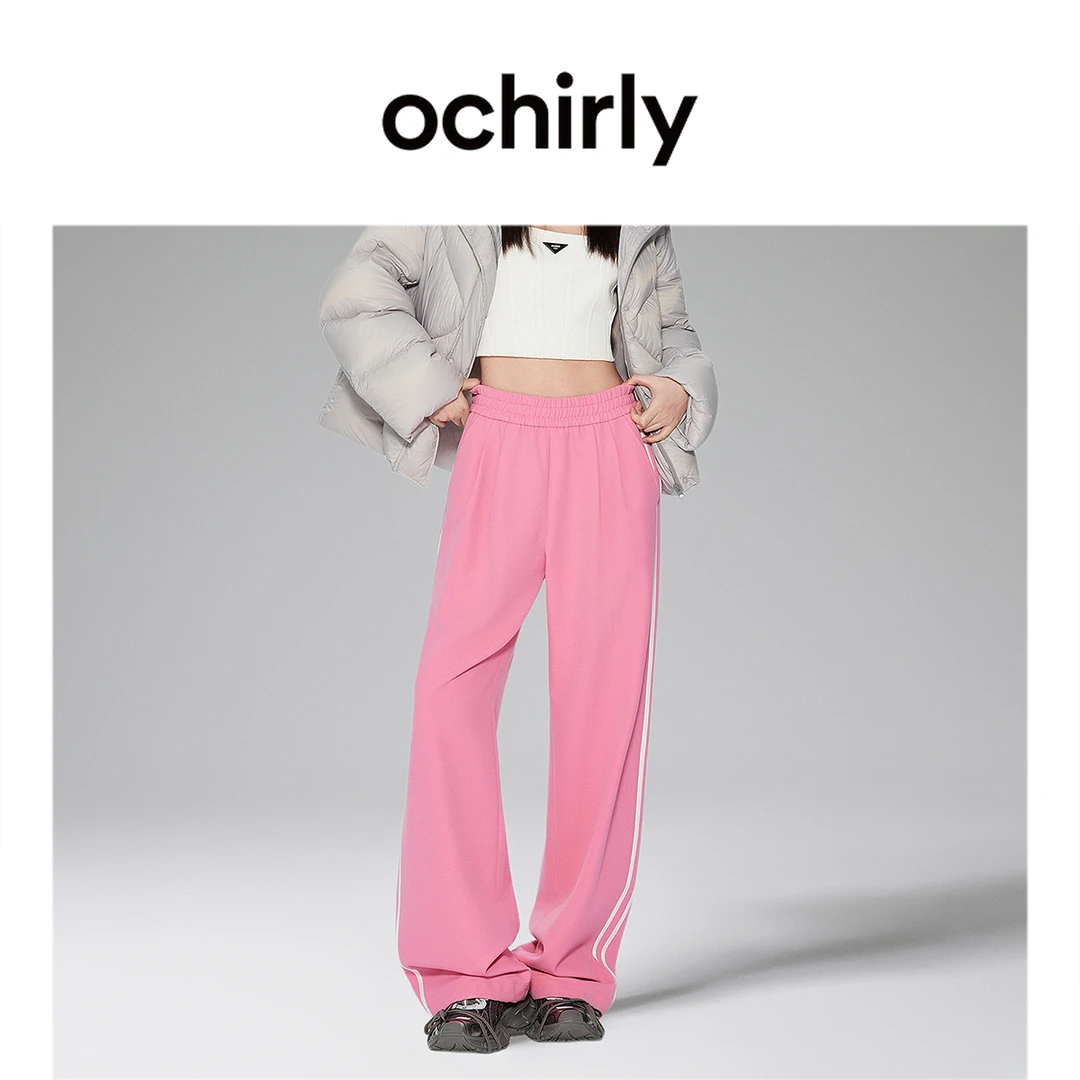 ochirly欧时力 磨毛加厚运动长裤女冬装直筒裤保暖宽松