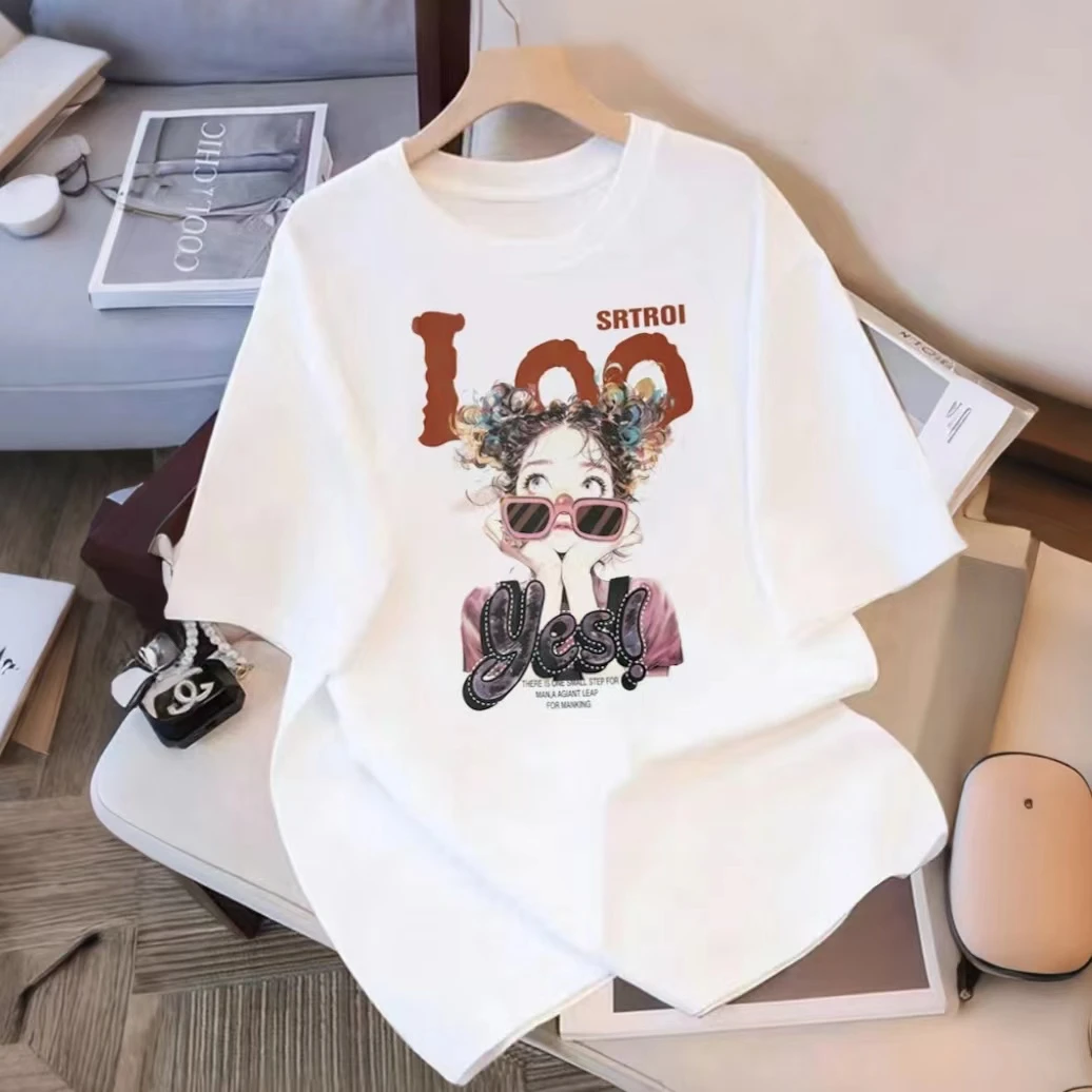 甜美眼镜女孩~女童夏季韩版休闲宽松百搭圆领字母短袖T恤9253