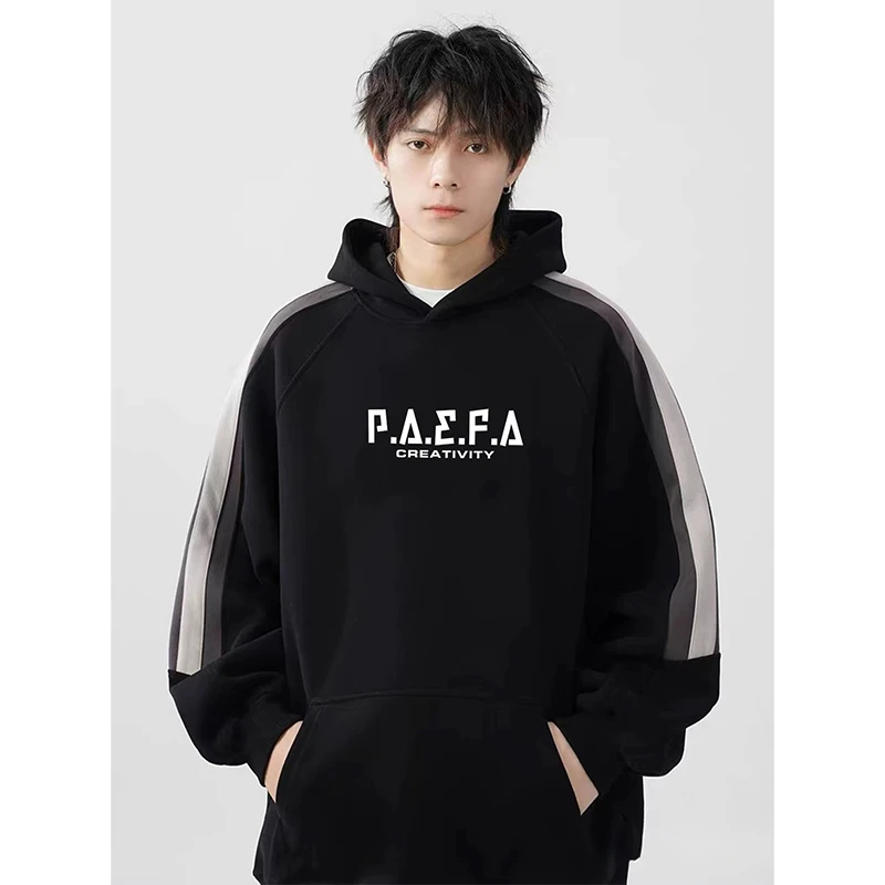 男生秋季穿搭推荐连帽秋季长袖拼接卫衣套头潮牌正品