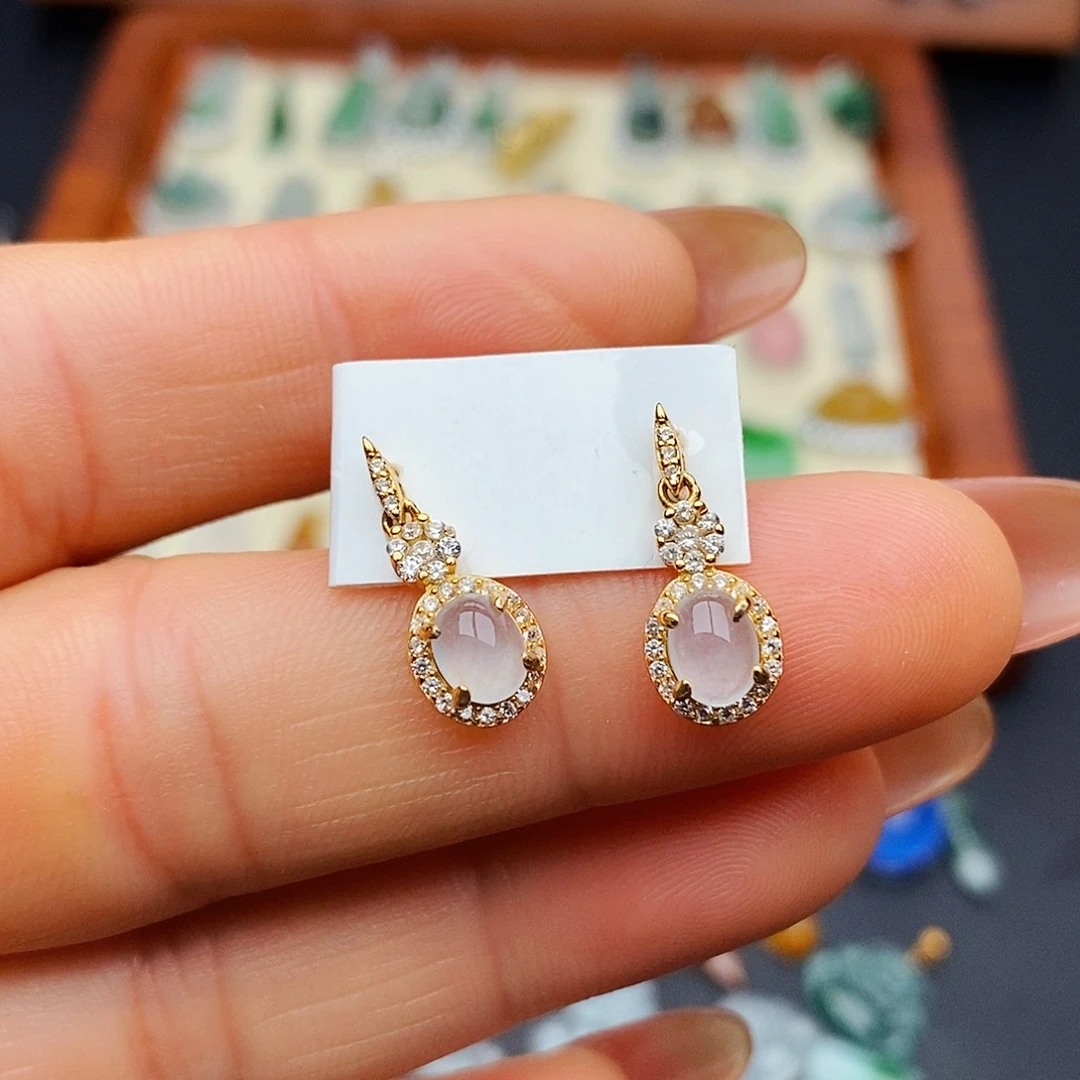 银S925镶嵌翡翠耳饰