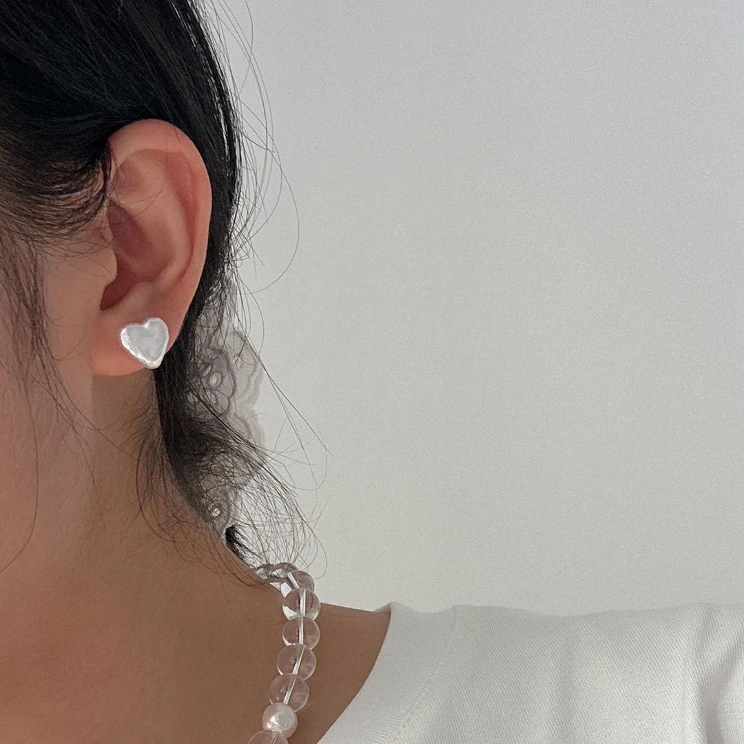 爱心s925银耳钉，时尚个性款珍珠耳钉