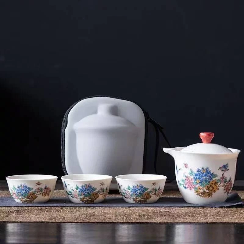 白瓷紫蓝绣球花旅行套装户外便携1823