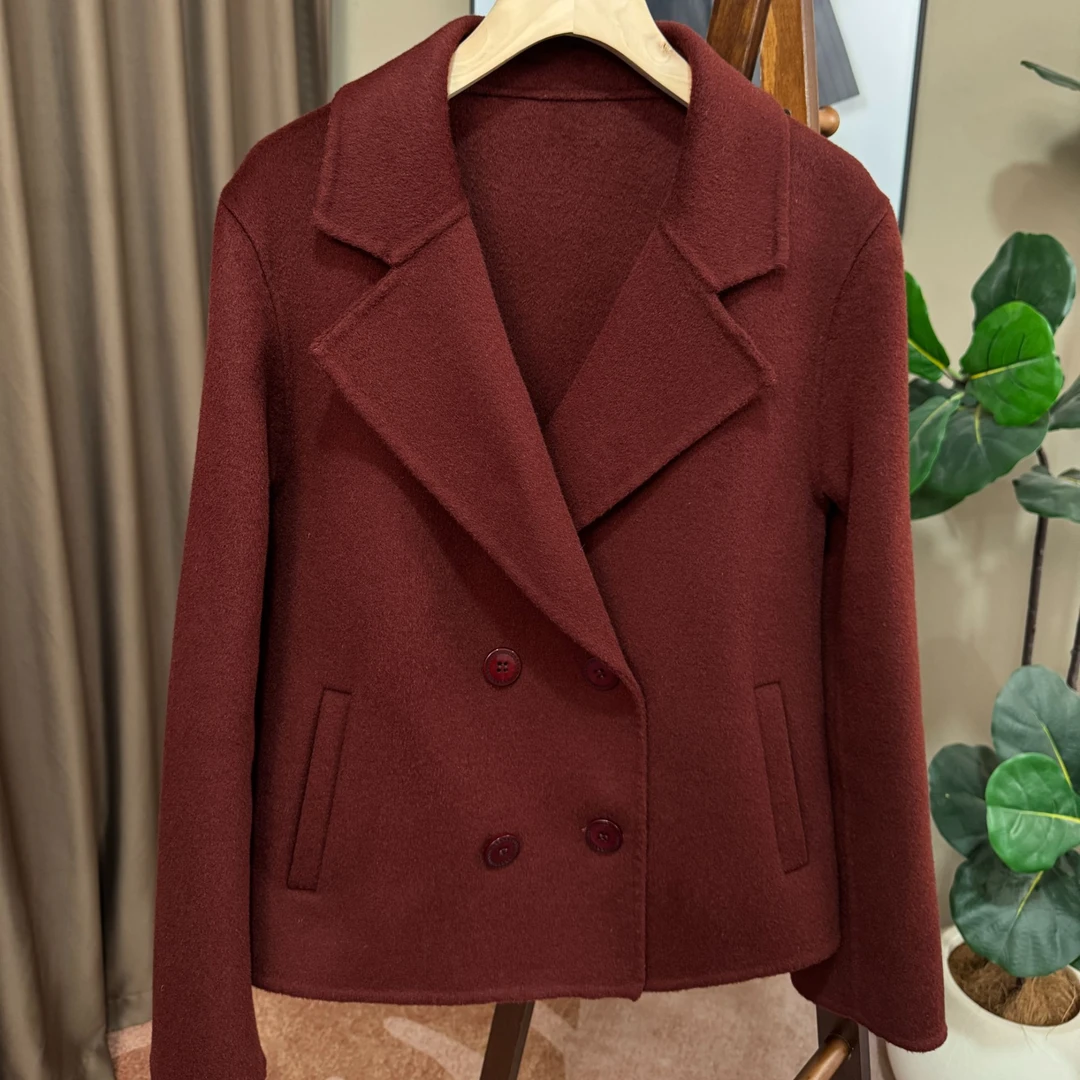 新款秋冬双面100%羊毛大衣女小个子时尚百搭短款双面羊毛外套