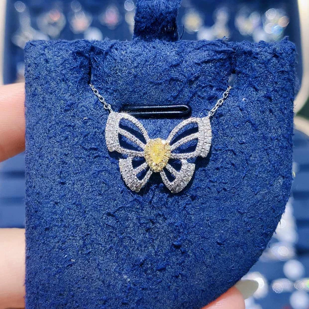 【闪购商品】颈饰18K金镶嵌钻石黄钻蝴蝶项链