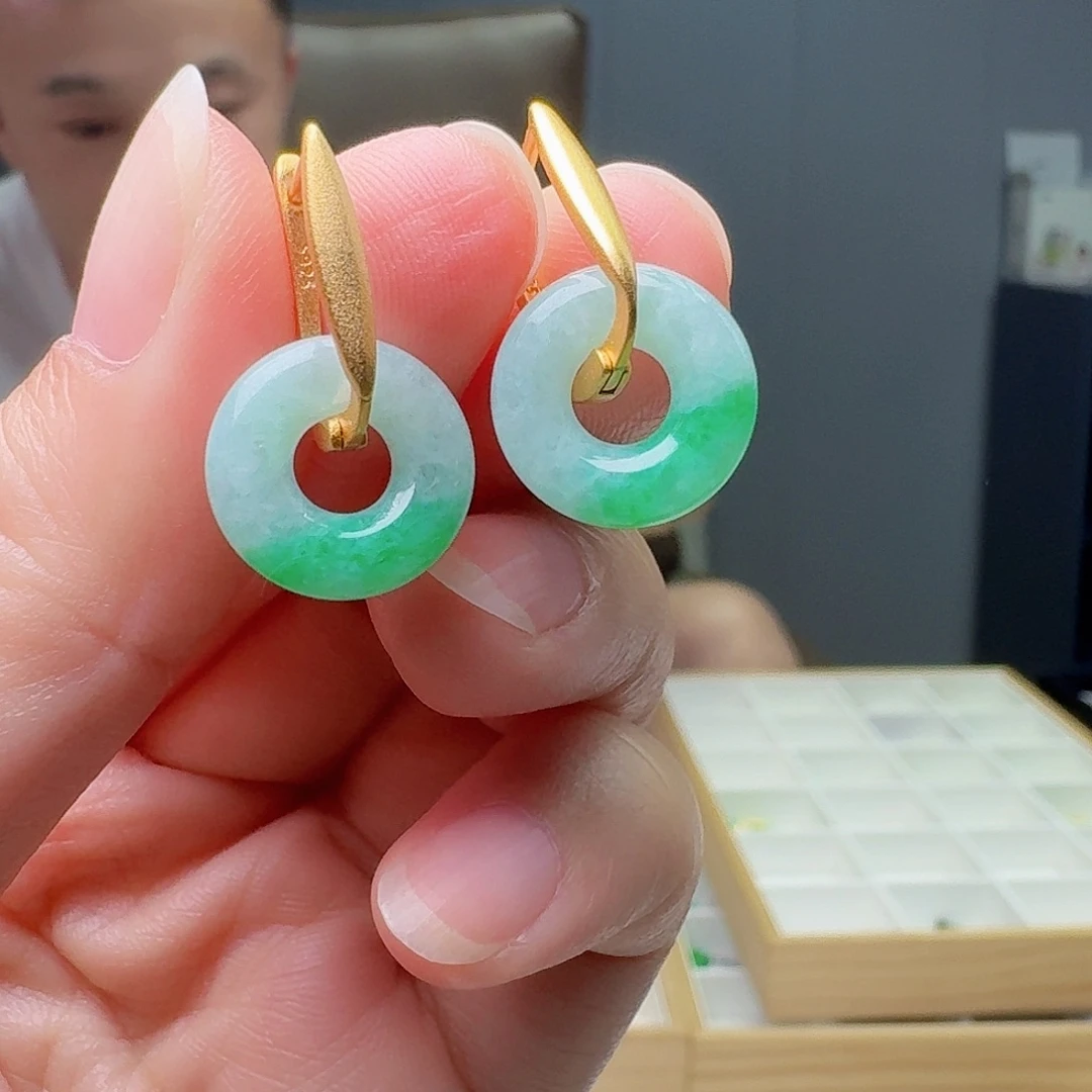 银S925镶嵌翡翠耳饰多样性发货其一