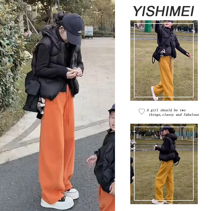 秋冬时尚穿搭2025年新款长袖打底衫连帽马甲高腰休闲裤三件套装