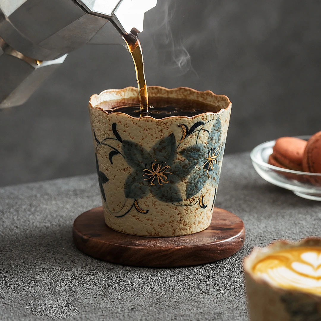 陶瓷咖啡杯2025新款高级感精致好看高颜值复古手绘描金咖啡杯水杯