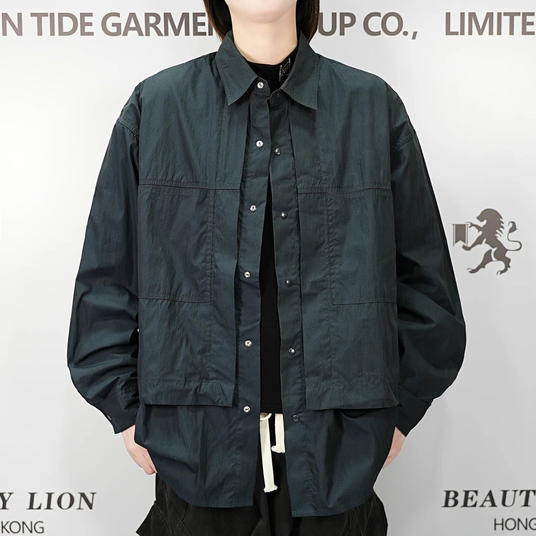 2025H·K美狮潮牌春季时尚简约工装风拼接百搭休闲衬衫