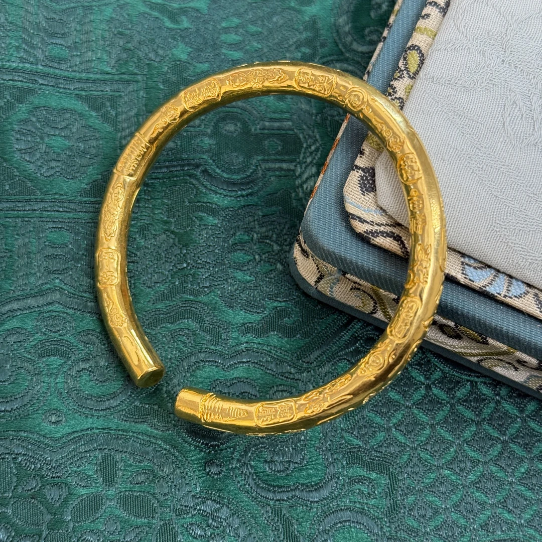 足银手镯 圆棍吉言满昝开口可调节实心纯手工打造纯银手镯