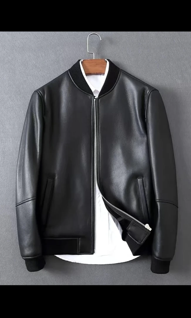 绵羊真皮棒球领休闲夹克外套  Y808潮流时尚男款男士短款百搭