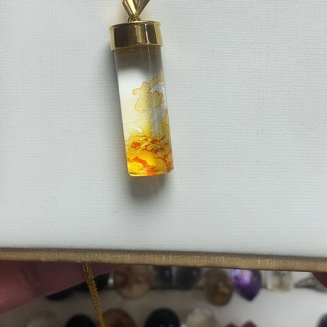 水晶吊坠18K金镶嵌胶花吊坠不含链