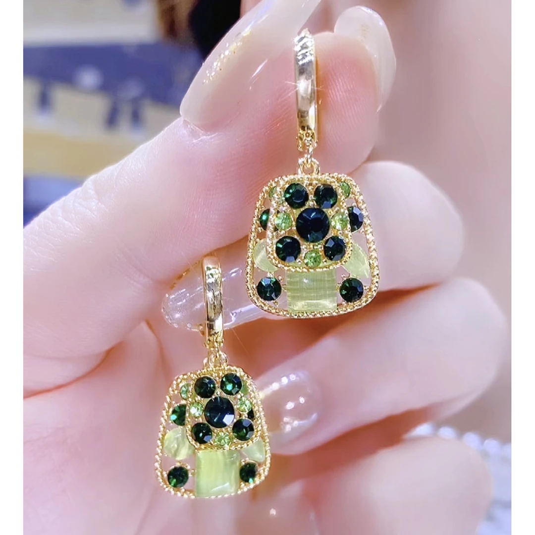 铜合金合成锆石耳饰 气质时尚百搭轻奢精致双层方块耳环