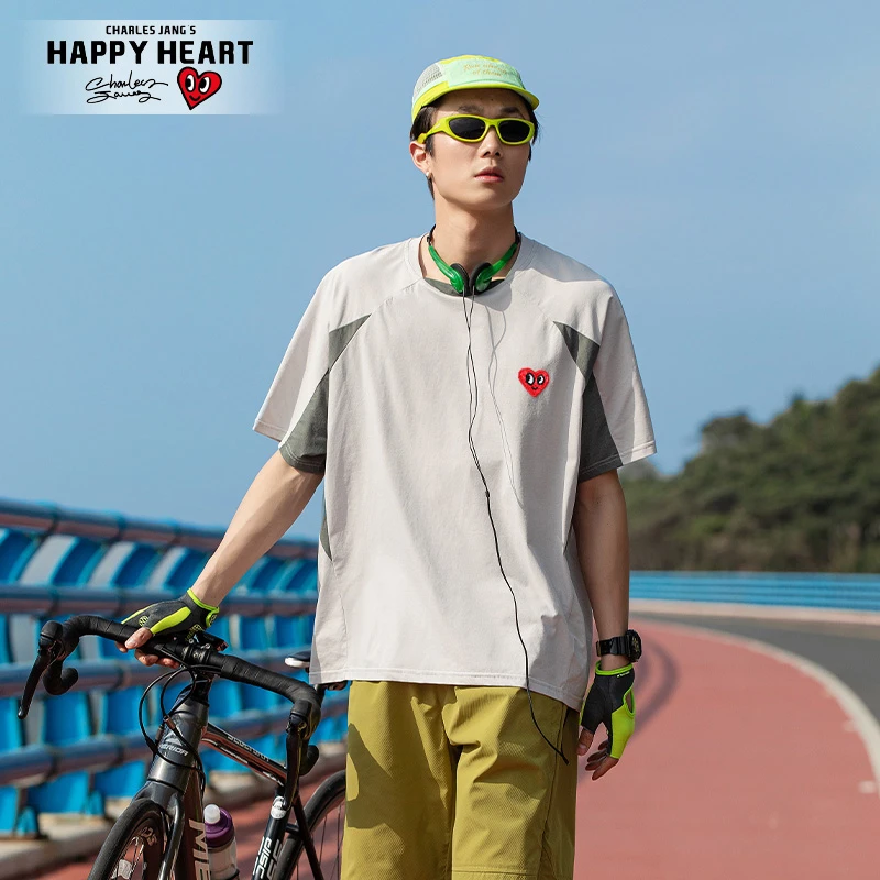 查尔斯桃心 短袖速干圆领冰感T恤情侣宽松衬衫男女潮流半袖透气