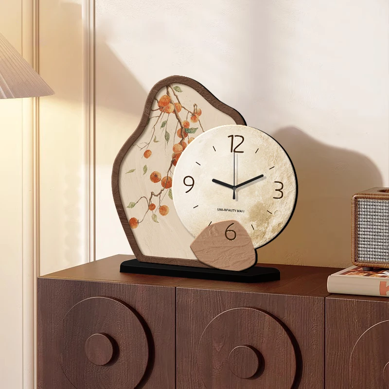 2025中古风创意时钟桌面摆台式高级感客厅钟表小摆件z