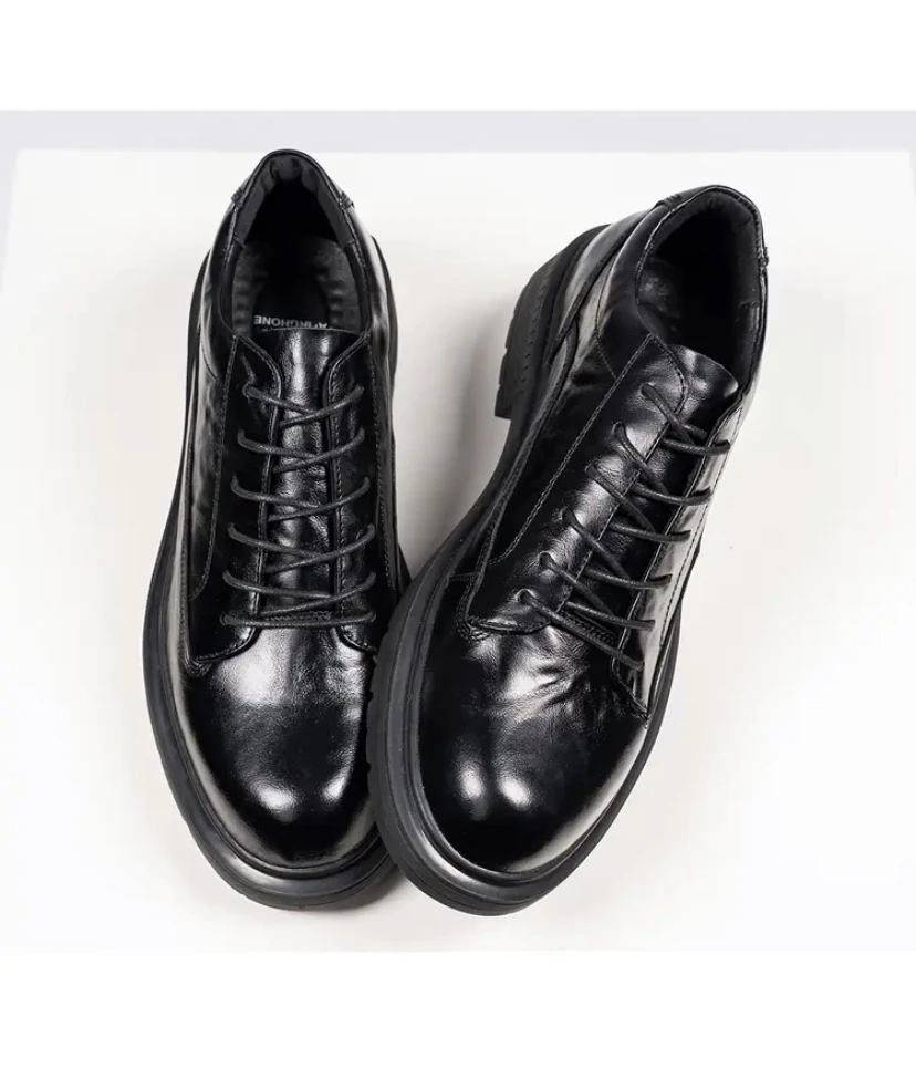 纯色头层牛皮休闲皮鞋系带时尚商务英伦风真皮男鞋85661