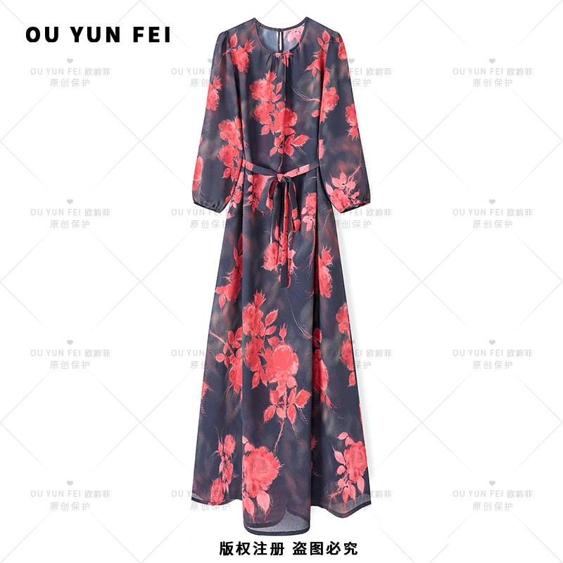 女装连衣裙高级显瘦秋季气质时尚碎花长裙轻奢长裙F1920