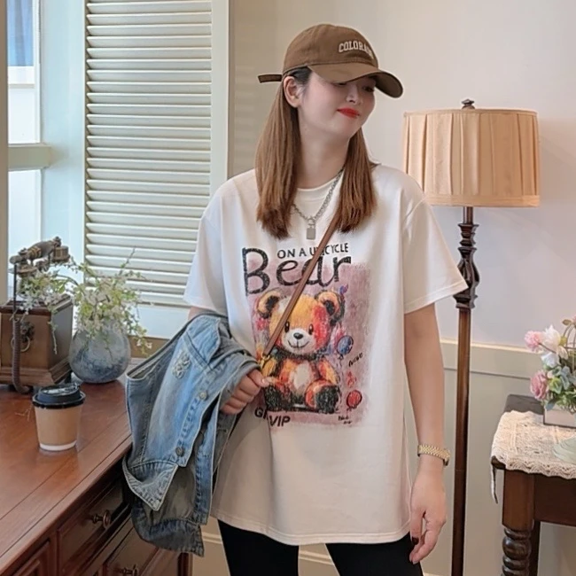 【熊彼特】2025小众夏季新款时尚宽松圆领小熊印花休闲百搭短袖T