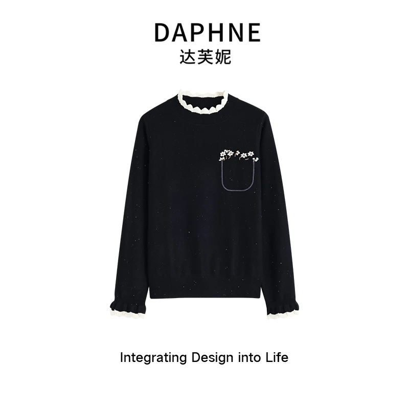 Daphne/达芙妮 冬季羊毛时尚百搭轻奢提花亮片圆领针织上衣1709