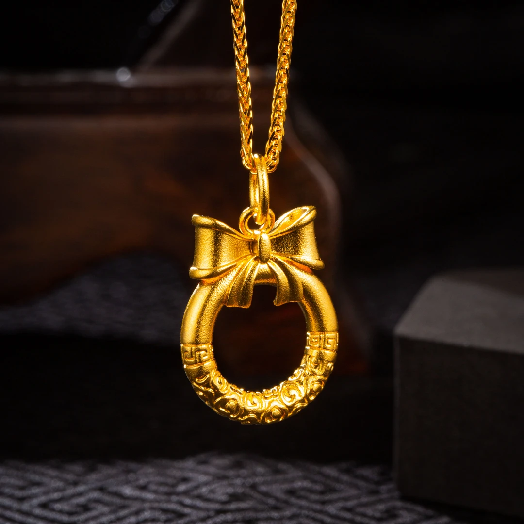 坠链均足银 蝴蝶结平安扣套链 中式时尚国风经典百搭时尚复古