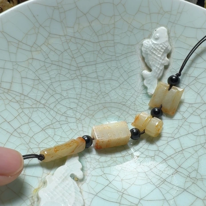 古***人瓷片双鱼青瓷开片大碗