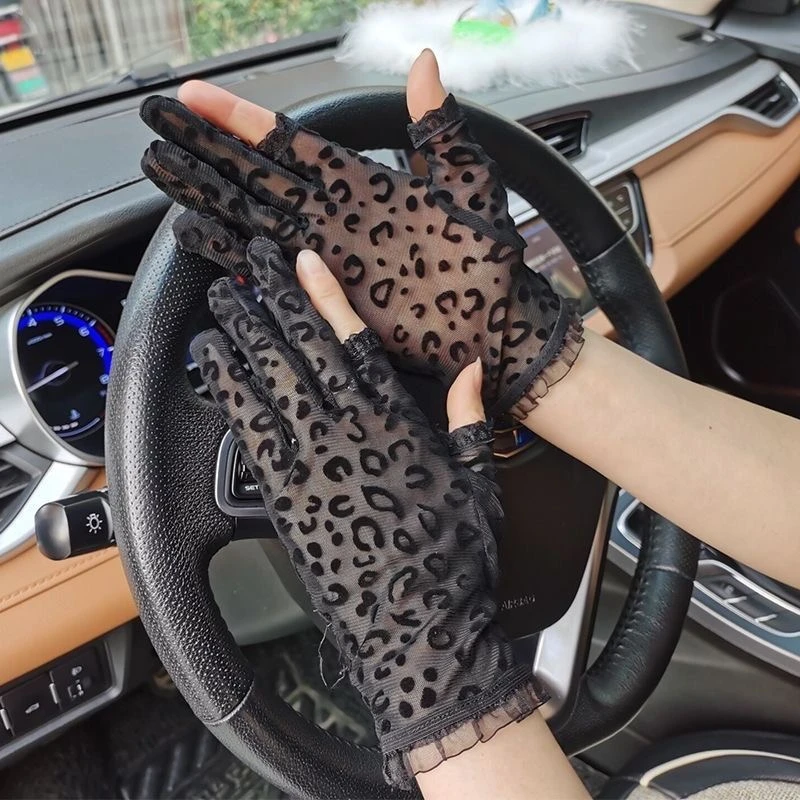 蕾丝防晒手套女夏天透气漏二指触屏时尚防紫外线弹力骑车舞蹈百搭