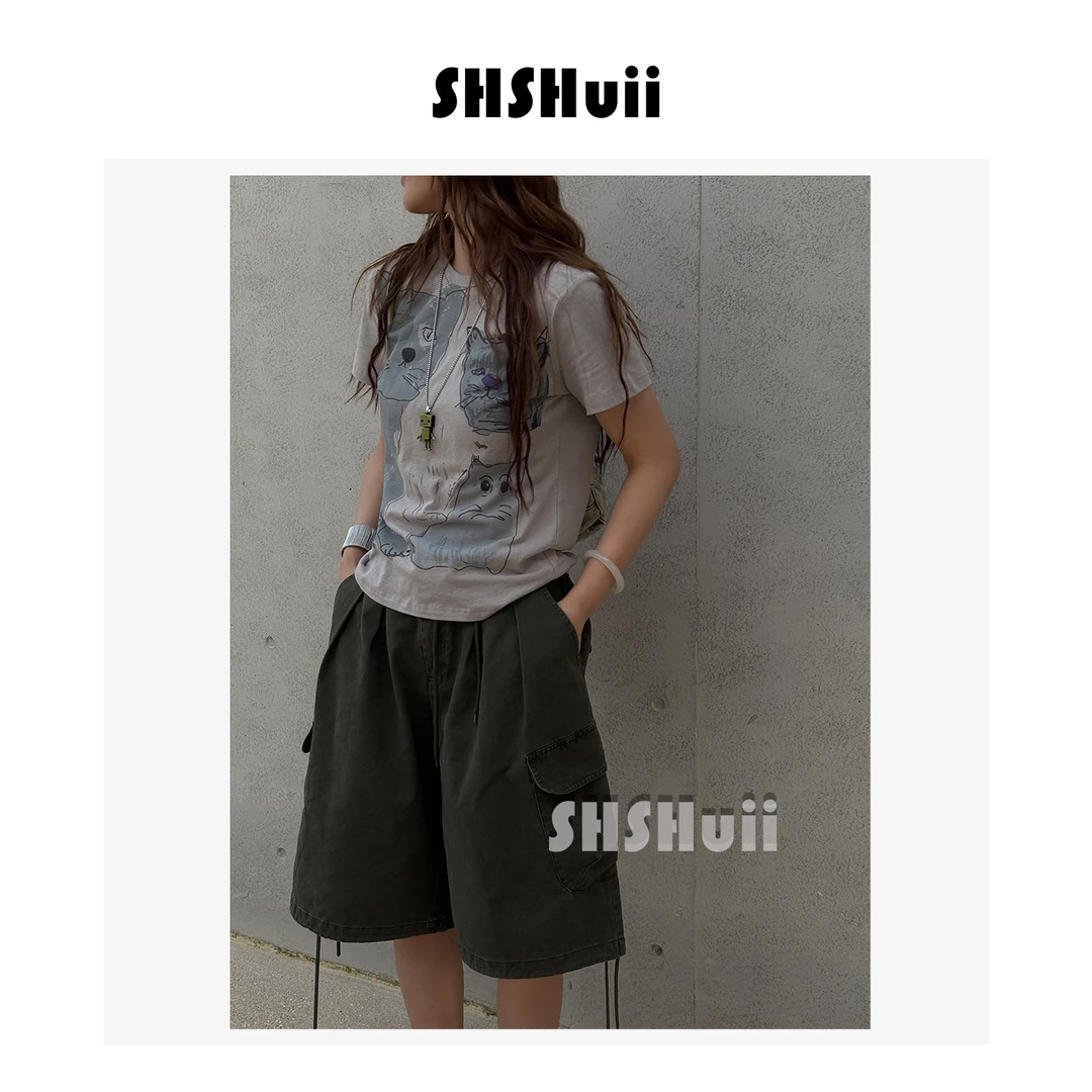 SSHuii【喵喵快跑】小猫印花短正肩袖T恤上衣