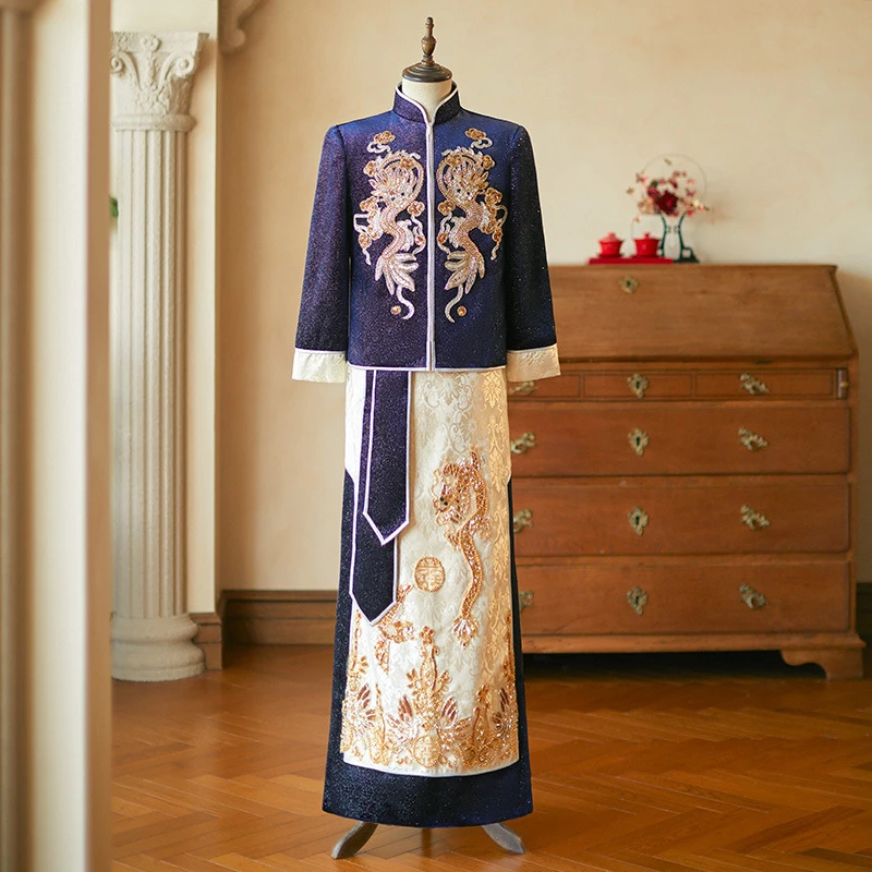 秀禾服男士2025春新款新中式结婚礼服男款龙凤褂唐装接亲服敬酒服