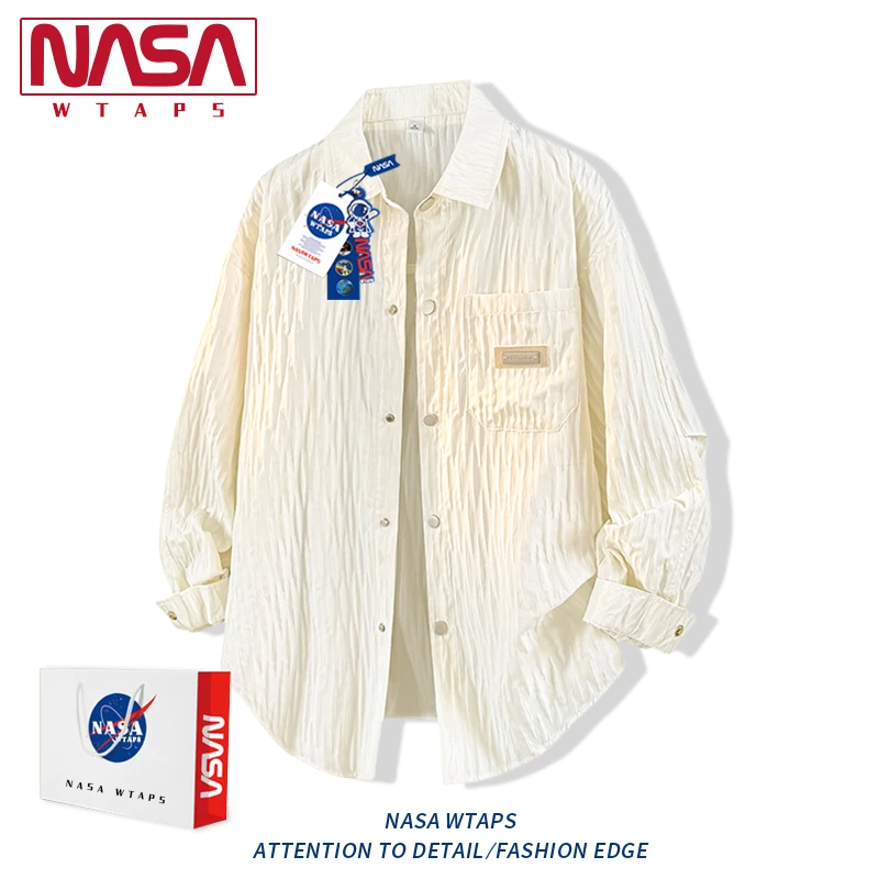 NASA WTAPS秋季肌理感长袖衬衫男女新款翻领情侣衬衣休闲百搭外套