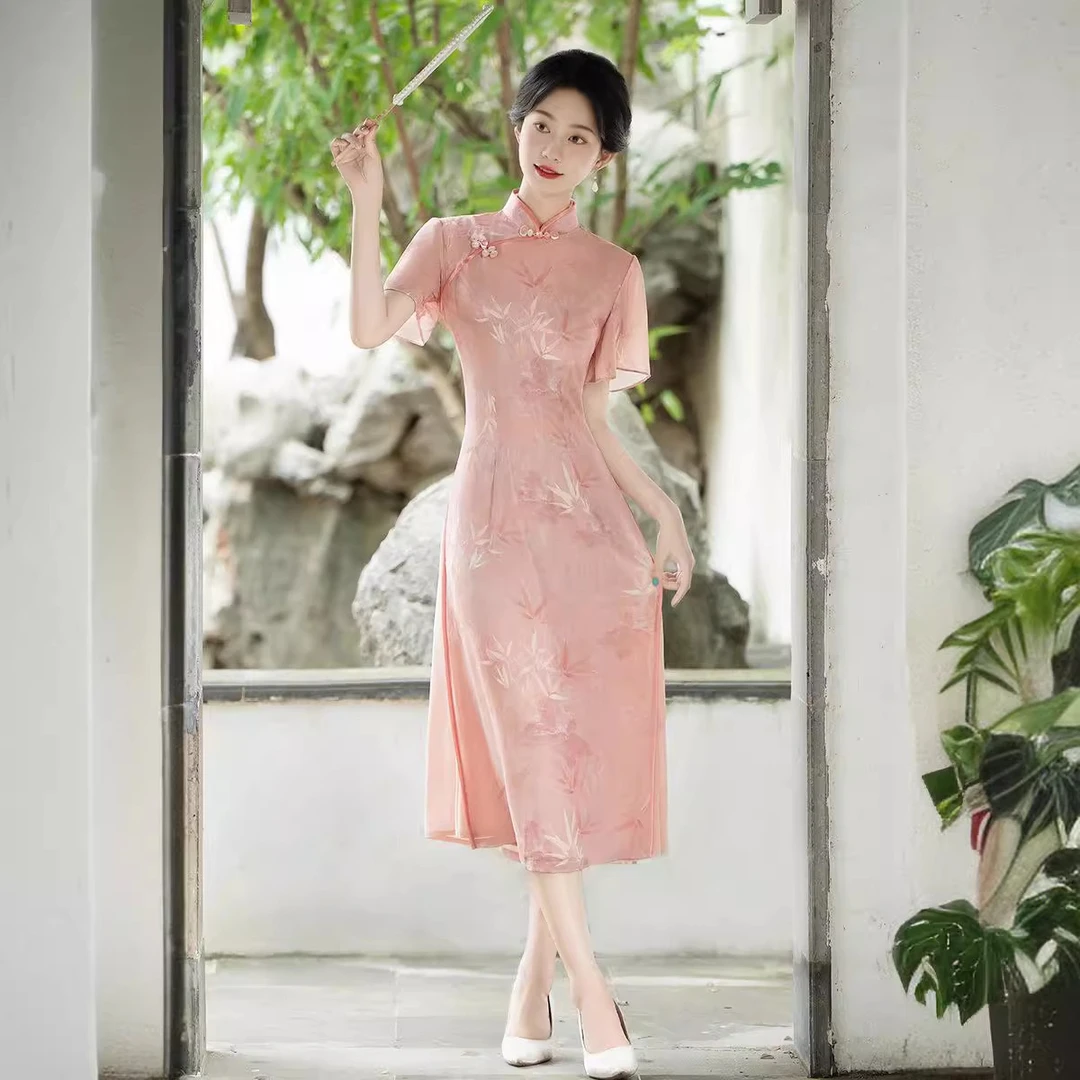 【粉黛佳人】2025春款新出炉气质复古中式修身日常中式显瘦粉色旗袍