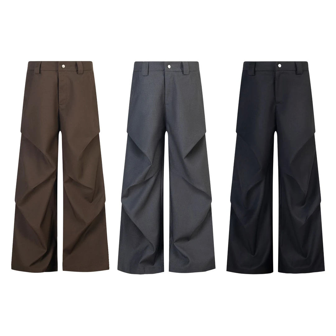 美式褶皱高级垂感黑色休闲西裤