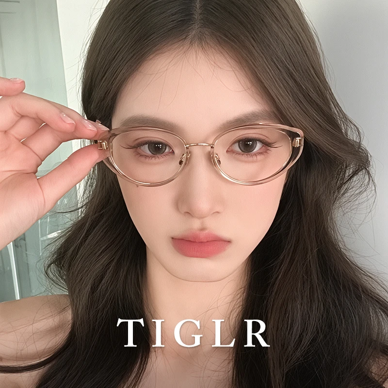 帝格勒复古冷茶色猫眼眼镜架女近视可配度数素颜显白高智感眼睛架